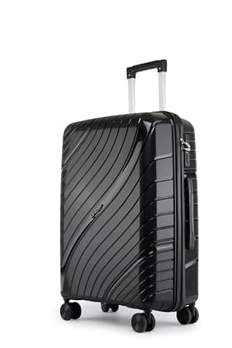Image of Fly Kite Luggage 24 Inch Medium Suitcase 100% Polypropylene Hard Shell with Aluminium Trolley Handle, Real TSA 3 Digit Secure Lock 360° Smooth Wheels Lightweight Suitcase|Black
