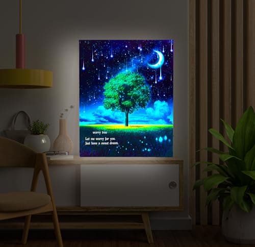 Image of Dohwa blingco LED Lighted Canvas Wall Art Decor with Heartwarming Message, Relaxing Zen Pictures with Timer - Battery Operated, Anxiety Relief Gift for Bedroom or Home Posters (Worry Tree)