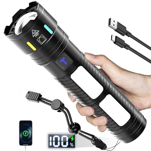 Image of TrixDock Rechargeable Torches Led Super Bright High Lumens, Torch Rechargeable Long Range 5000ft, 4 Mode with Red LED Flashing Flashlight, Powerful Torch for Dog Walking Emergency [Energy Class A+++]