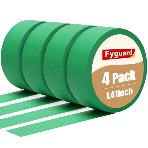 Image of Fyguard 4 Rolls Green Painters Tape, 50m x 36mm Crepe Tape Masking Tape for Painting No Glue Left Waterproof UV Protection for Indoor and Outdoor Renovations Edge Treatment