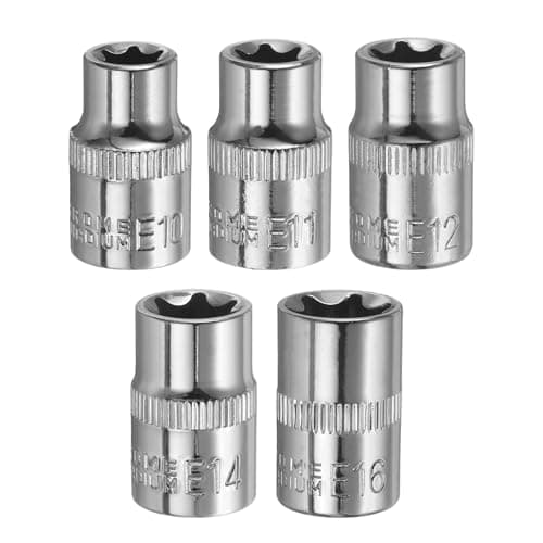 Image of sourcing map 5pcs E-Torx Socket 3/8" Drive E10-E16 External Torx Deep Socket CR-V 6 Point Spline Socket Star Female Bit Socket for Auto Repairs Home Maintenance DIY Hand-Making 1.1" Length