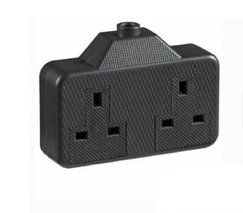 Image of 2 Gang 13A Plug Rubber Extension Double BLACK Trailing Socket without Lead Fitted-UK 1 Pack