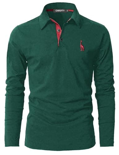 Image of GNRSPTY Mens Polo Long Sleeve Shirt Cotton Golf Giraffe Tops,Green+Red,XL