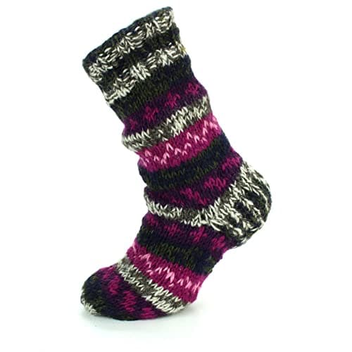 Image of Wool Knitted Slipper Socks Fleece Lined Chunky Hand Knit - SD Dark Multi