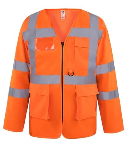 Image of Brook Hi Vis Yoko Premium Hi Vis Vest Zipped Long Sleeve Safety Vest with Pockets – High Visibility Hi Vis Vest with Pockets for Construction, Warehouse, Duties - Work Tops for Men Large