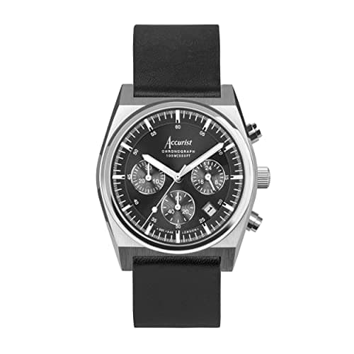 Image of Accurist Mens Origin 41mm Quartz Watch in Black with Chronograph Analogue Display, and Black Leather Strap 70000