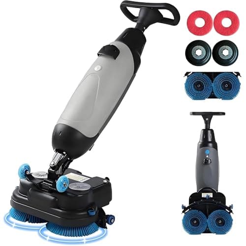 Image of Commercial Floor Scrubber Machine with Double Brush Disc, Battery-Powered, Multi-Functional, 360° Rotation, 13,000 sqft Coverage, 360 RPM Motor, 1-Gallon Tank