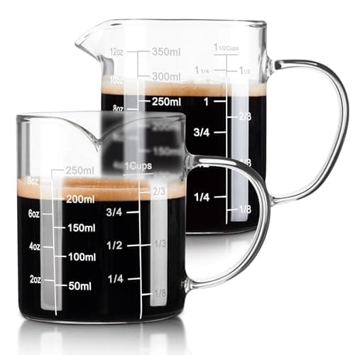 Image of FrutPunch Measuring Jugs 2 Pack (250ml, 350ml), Glass Measuring Jug with Three Scales and V-Shaped Mouth, High Borosilicate Glass Liquid Measuring Jug, Suitable for Kitchen and Restaurant