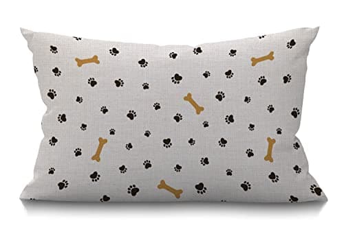 Image of BGBDEIA Cushion Cover Puppy Paw Print Little Cute Animal Lovely Adorable Pet Bones Dog Cat Wildlife Rectangular Throw Pillow Cover for Couch Sofa Home Decor Cotton Linen 30 x 50 cm 12x20 Inch