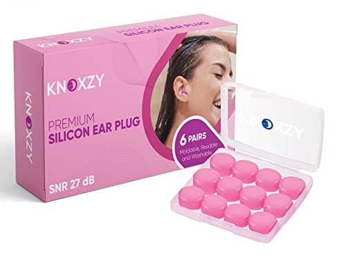 Image of Knoxzy Silicone Ear Plugs Re-Usable Waterproof Noise Cancelling Premium Moldable Ear Plugs for Sleeping, Travelling, Studying Noise Reduction Pink Pack of 1