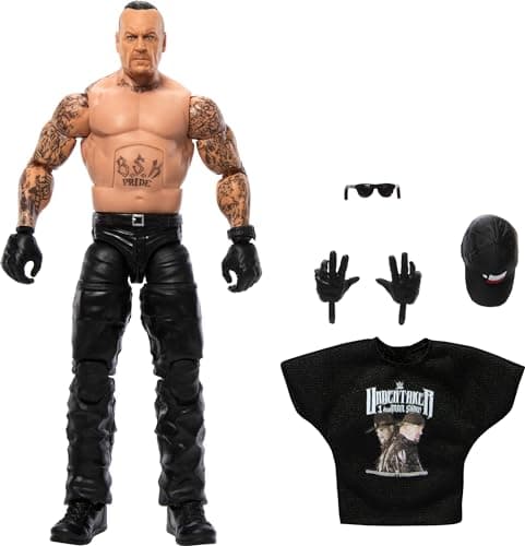 Image of Mattel WWE Elite Action Figure & Accessories, 6-inch Collectible Undertaker with 25 Articulation Points, Life-Like Look & Swappable Hands, HTX37