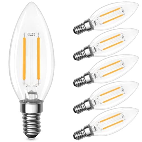 Image of Genixgreen E14 LED Light Bulb,Small Edison Screw SES Candle Bulbs 25W-30W Equivalent,2.5W Filament Decorative Energy Saving Bulb for Chandelier,Warm White 2700K,300 Lumen,Non-dimmable,6 Pack