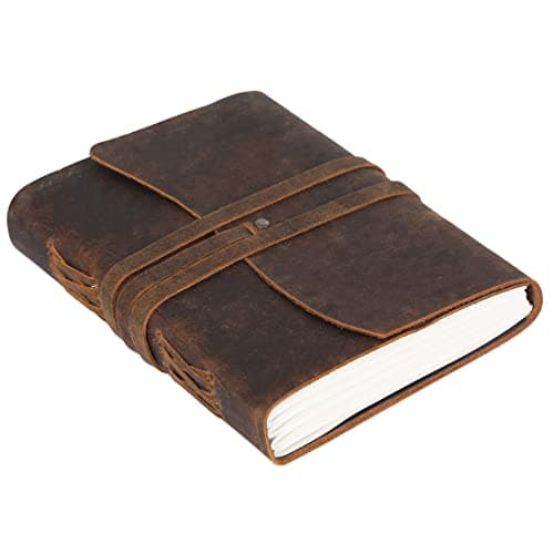 Image of Handmade Leather Journal/Writing Notebook Diary/Bound Daily Notepad For Men & Women Unlined Paper Medium, writing pad for artist, sketch (7 x 5, Brown Tan)