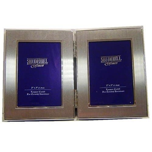Image of 2" x 3" Twin 2 Picture Folding Photo Frame Gift Occasion 24223, silver