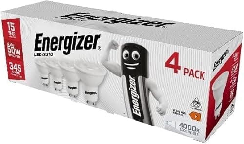 Image of Energizer Modern LED Energy Saving Lightbulb, GU10, 5 W, Cool White, 4 Pack
