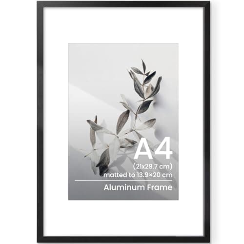 Image of A4 Frame Black, Metal Aluminium A4 Picture Frame, A4 Photo Frame 21x29.7 cm with Mount for A5 Prints, Certificates Documents Poster Frames with Tempered Glass for Vertical & Horizontal Wall Hanging