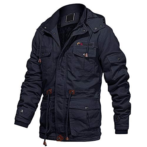 Image of EKLENTSON Men Jacket Winter Outdoor Windbreaker Jacket Full Zipper Fleece Lined Hooded Jacket with Multi Pocket, Blue Navy, S