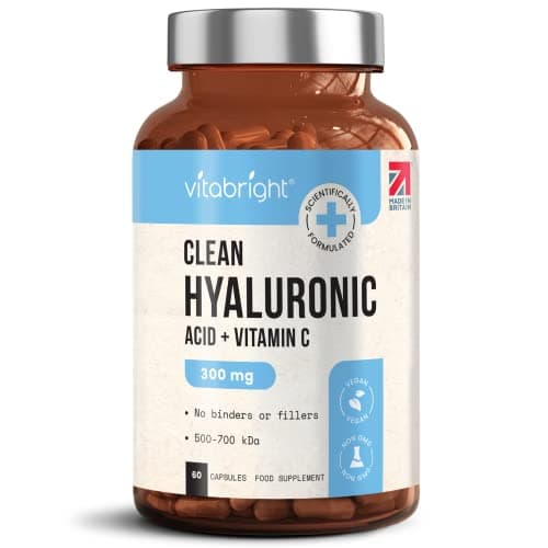 Image of VitaBright Hyaluronic Acid Supplements | 300mg | Sodium Hyaluronate with Vitamin C | Pure Hyaluronic Acid Powder in Veggie Capsules | High Strength Tablets | Nutritional Supplements Made in Britain