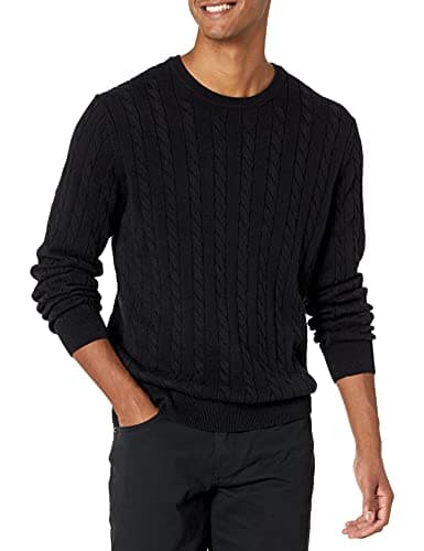 Image of Amazon Essentials Men's Crewneck Cable Cotton Jumper, Black, XXL