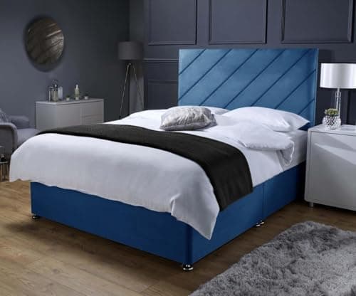 Image of DBS Ravella Divan Bed Set + Memory Sprung Mattress + 24” Headboard (Blue, Small Double, 2 Drawers Same Side)