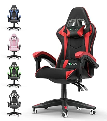 Image of bigzzia Ergonomic Gaming Chair - Gamer Chairs with Lumbar Cushion + Headrest, Height-Adjustable Office & Computer Chair for Adults (without footrest, Red)