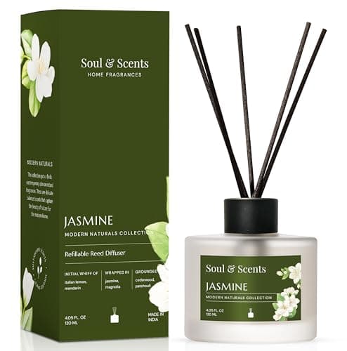 Image of Soul & Scents 120Ml Jasmine Reed Diffuser Set | Free 6 Fiber Reed Sticks |Toxin Free & Stress Relief | Long Lasting | Smoke Less Room Freshener for Home, Bedroom, Living Room & Office