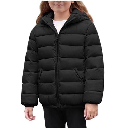 Image of duxyoz Kids Winter Coat Girls Boys - Lightweight Packable Hooded Puffer Jacket,Windproof Warm Padded Quilted Coat for School Outdoor Activities (UK, Age, 10 Years, 11 Years, Regular, Black)