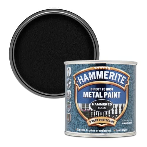 Image of Hammerite Direct to Rust Metal Paint - Hammered Black Finish 250ML 5084792