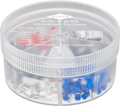 Image of KNIPEX Assortment Boxes, with 450 Insulated Wire Ferrules, 0.5-2.5 mm², in Practical Dispenser Box, by Din Colour Code, Wire Ferrules Kit, 97 99 906