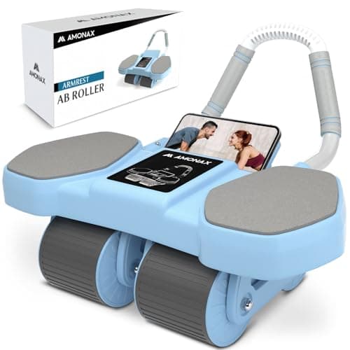 Image of Amonax Ab Roller Exercise Wheel, Four Wheel Abs Trainer with Elbow Support, Abdominal Exercise Equipment for Core Abs, Automatic Rebound Abs Workout Equipment For Home Gym Men Women Use (Blue Assist)