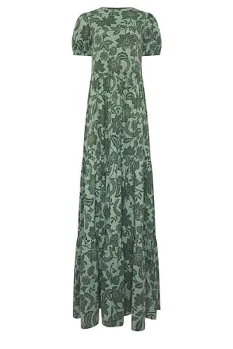 Image of Long Tall Sally - LTS Tall Floral Tiered Cotton Maxi Dress - Women's Green
