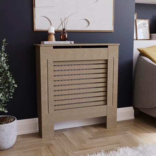 Image of Vida Designs Milton Radiator Cover Unfinished - Small - Modern Horizontal Slat Design For Optimal Heat Circulation - H82xW78xD19cm - Unpainted MDF Cabinet Ideal For Living Room & Hallway