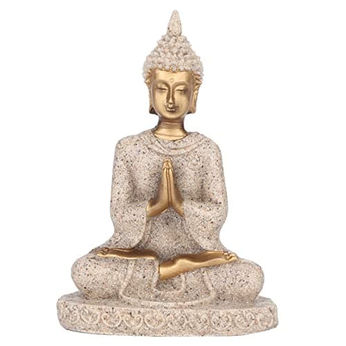 Image of YUMILI Meditating Seated Buddha Statue, Zen Garden Buddha Statue Sculpture, Meditating Buddha Sitting Sculpture Decor, Sandstone Ornament Figurine for Home, Office, Car, Table Decoration(A Gold)