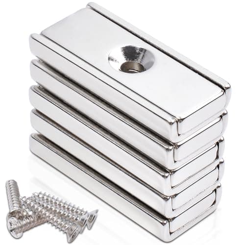 Image of 5 Pcs Stong Neodymium Magnets with Holes, 30x13.5x5 mm Strong Rectangular Base Cup Magnet Heavy Duty with Countersunk Hole Rare Earth Magnets Pot Magnet with Screws for Mounting, Kitchen