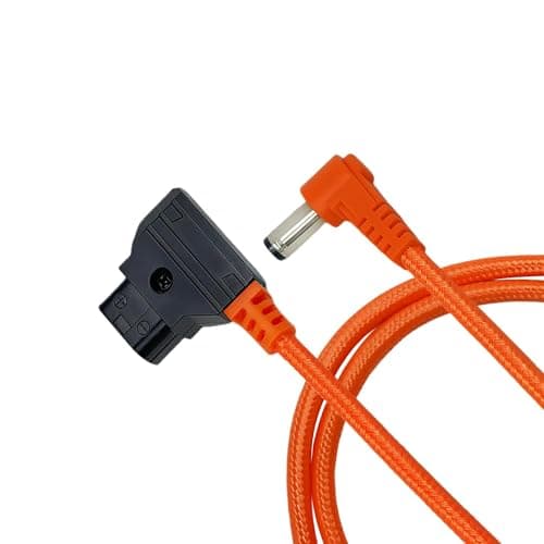 Image of D-Tap to DC 5.5 2.1mm 12V Coiled Power Cable Compatible with Canon C70, Atomos Shogun Ninja, SmallHD Indie 7, Blackmagic Video Assist, KiPRO, Right Angle V Gold Mount Battery Power Adapte (Orange)