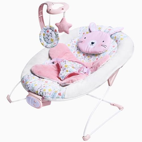 Image of LADIDA Baby Bouncer for Birth to 6 Months, Baby-Rocker with 3 Speeds and 8 Soothing Songs, Vibrating Infant Seat with Removable Toy Bar, Portable and Lightweight