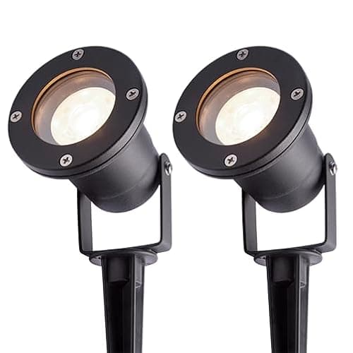 Image of 4lite Outdoor Spike Light (Black) Pack fo 2 IP65 Rated Garden Single Spot Light Supplied with 2X 2700k - 6500k Smart GU10 Bulb - 4L2/2010x2-4Yr Guarantee