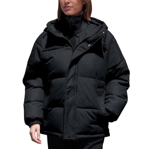 Image of Generisch Women's Winter Jacket with Hood Warm Waterproof Winter Jacket Quilted Coat Plain Winter Warm Down Jacket Quilted Jacket Lightweight Outdoor Transition Jacket Windbreaker, black, XL