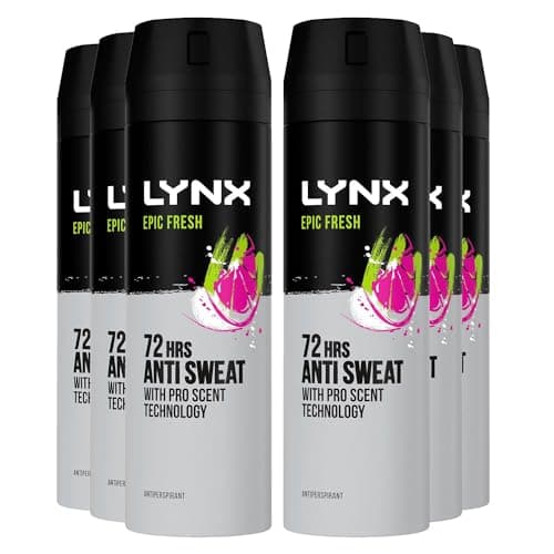 Image of Lynx XL Epic Fresh Antiperspirant Deodorant Spray for Men 200ml Pack of 6 72H Sweat & Odour Protection Grapefruit & Tropical Pineapple Fragrance Lynx Antiperspirant Spray