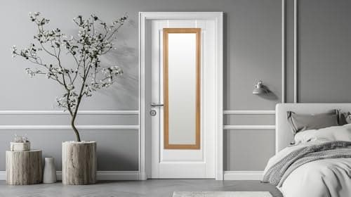 Image of Reflex Sales 132cm x 40.5cm, Overdoor Mirror, Full Length, for Bathroom/Bedroom/Wardrobe/Interior Door - Large Vintage - Oak Effect