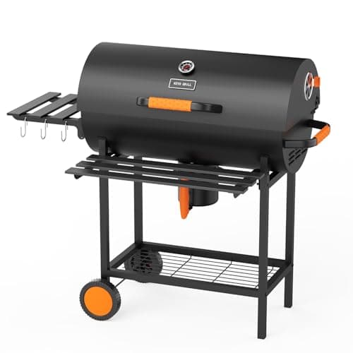 Image of KEYO GRILL 29 Inch Charcoal BBQ Grill - 537 Sq In, Barrel-Shaped Barbecue Grill with Central Charcoal Tray & Removable Ashed Pan, Suit for Garden, Shed, Patio