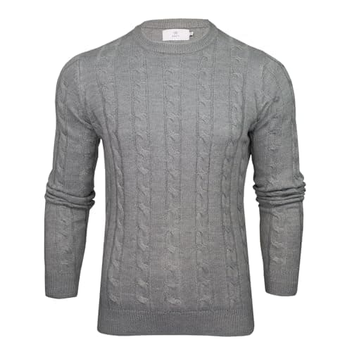 Image of Xact Men's Crew Neck Cable Knit Jumper (Mid Grey Marl) M