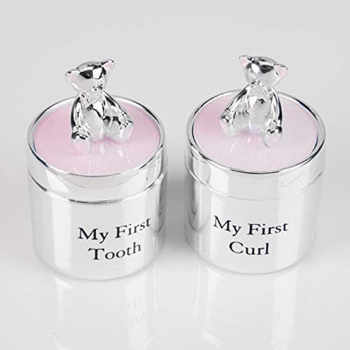 Image of Silverplated Pink My First Tooth and My First Curl Gift Set with Teddies