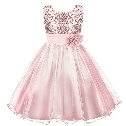 Image of Discoball Girls Princess Dress Sequin Tulle Flower Pageant Birthday Party Wedding Bridesmaid Girl Dresses for 2-13 Years Pink