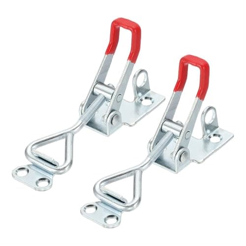 Image of sourcing map 2pcs Adjustable Toggle Clamp M5 x 28mm 220lbs Holding Capacity 4001 Style Quick Release Pull Latches Clamps Hasp with Lock Hole for Smoker Lid Jig Tool Box Case, Silver Red