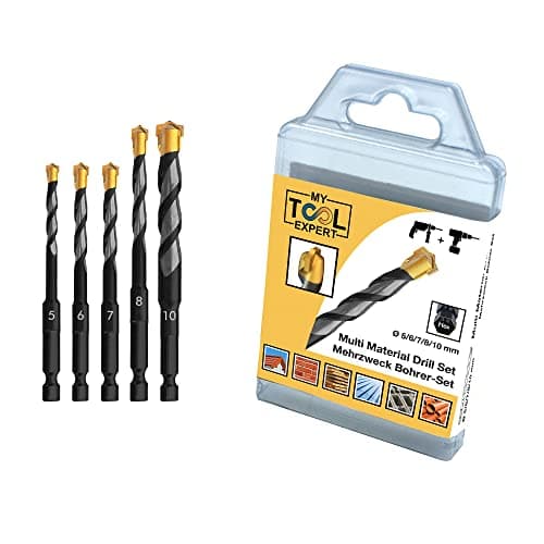 Image of Masonry Drill Bits Set, 5 Piece Multi Material Drill Bit Set Ø 5,6,7,8,10 mm HEX Universal Rotary and Impact Masonry Drill Set for Brick Walls, Soft Tile, Wood, Plastic, Metal