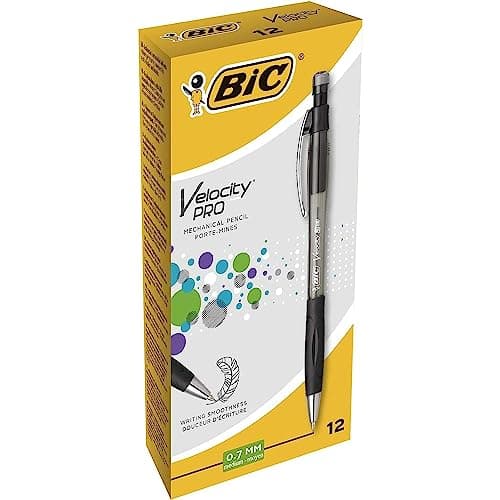 Image of BIC Velocity Pro Refillable Mechanical Pencils - Black - Box of 12 (3 HB) Lead Pencils 0.7 mm with Eraser