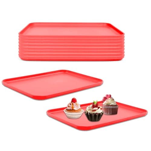 Image of Plastic Art Trays,10 Pack Large Plastic Trays Stackable Activity Tray Crafts Organizer Serving Tray,Painting, Beads,Storage & Serving (12.2 x 8.9 Inches) (Red)