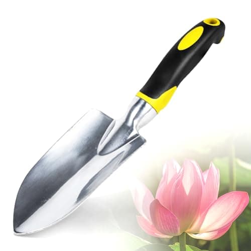 Image of Garden Trowel & Hand Wide Shovel Pointed with Soft Rubberized Non-Slip Ergonomic Handle for Planting, Transplanting, Weeding, Moving and Smoothing Soil - Gardening Gift (Yellow)