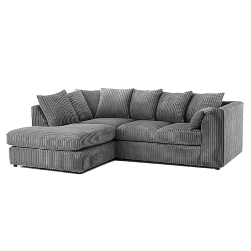 Image of New Luxor Fabric Corner Sofa Grey | Soft Jumbo Cord 3-4 Seater Corner Sofa (Grey, Left Hand Facing)